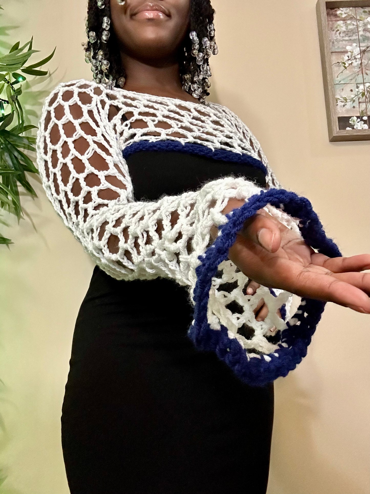 White Blue-Lined Bolero
