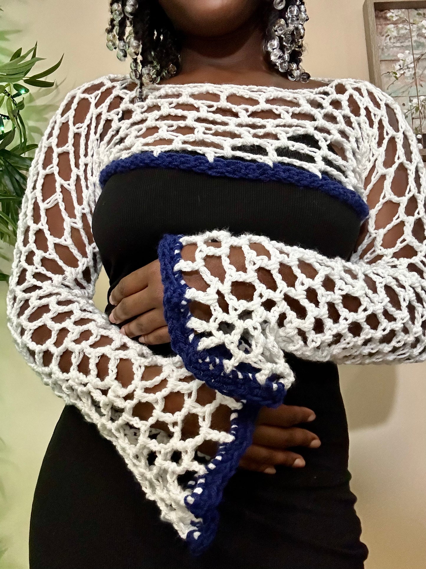 White Blue-Lined Bolero
